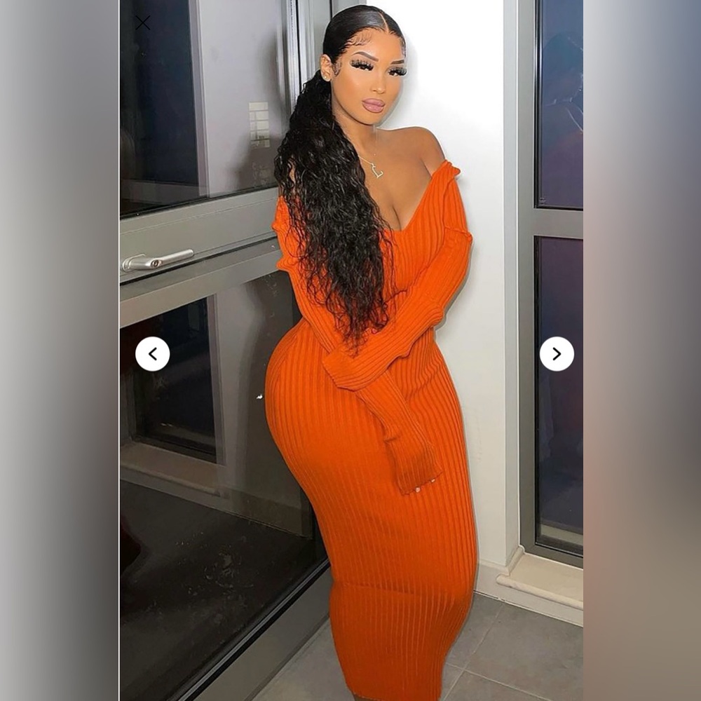 Kallan dress Fashion Nova Vibrant Orange Long Sleeve Dress